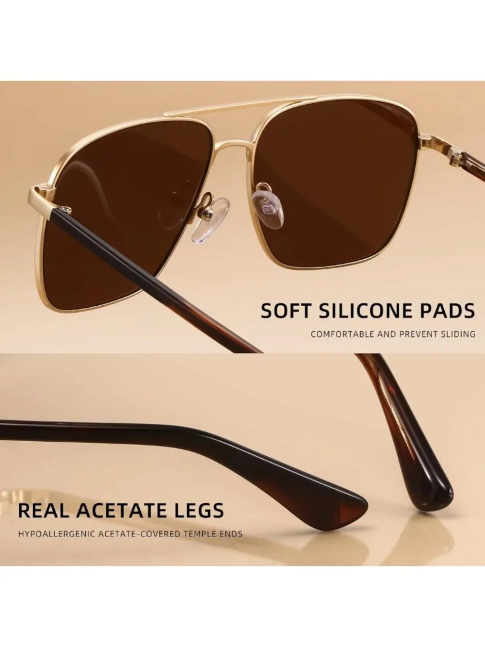 Stylish Polarized Square Aviator Sunglasses for Men - 58mm XL Large Shades